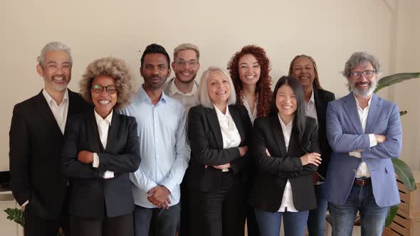 Multiracial Generational Bank Office Successful Business Team Smiling on Camera