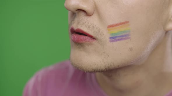 Bearded Man with Painted Lips Making a Kiss. LGBT Community. Transsexual