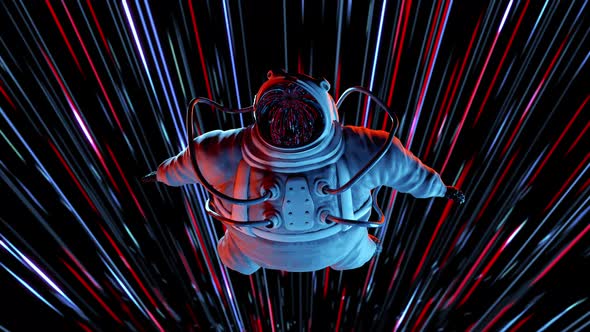 Epic Person Spaceman in the Space Suit Looking Around in Wonder Stars
