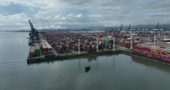 Aerial footage of Yantian international container terminal in Shenzhen city, China