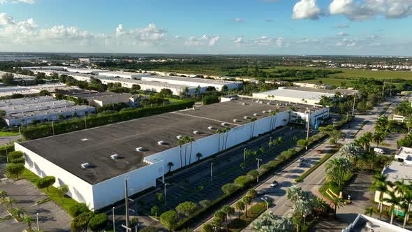 Distribution Warehouses Doral Florida 4k Aerial Video