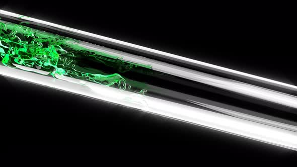 Green Liquid Flowing Through Glass Tube Chemical Biological Experiment Medical Tests