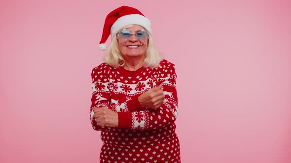 Mature Christmas Grandmother Woman Dancing Trendy Dance for Social Media Fooling Around Having Fun