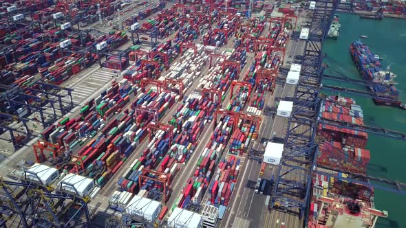 Top view over container terminal in Hong Kong 