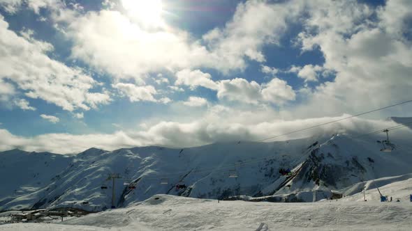 Snow Mountains Cloudy Winter Landscape Nature Sun Timelapse