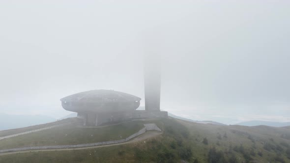 Aerial View of an Abandoned Soviet Monument Buzludzha Made in the Style of Brutalism Bulgaria