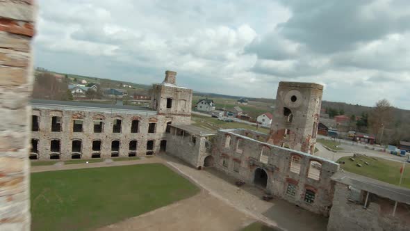 Aerial View of Beautiful Historic Ruins of the Krzyztopor Castle Poland