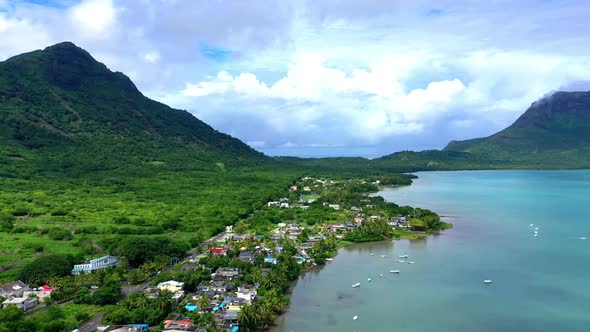 Aerial view of village of Tamarin at Mount Tamarin, Mount Le Morne