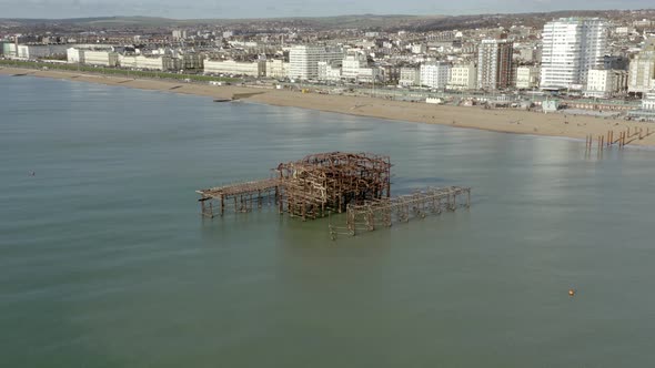 Brighton Beach in the UK with the Remains of the West Pier in the Summer