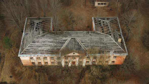 Aerial View Of Abandoned Former Administrative Building In Chernobyl Zone