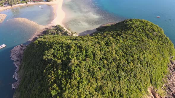 Aerial Drone View Koh Ma Island Ko Phangan Thailand. Exotic Coast Mae Haad Beach