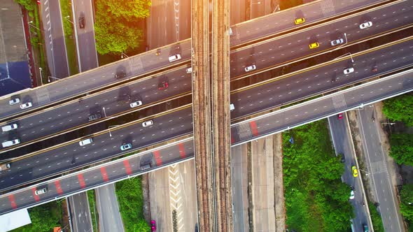 4K : Aerial view shot of fast moving Highway road