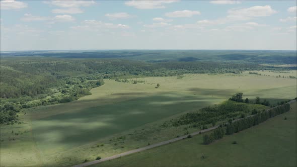 Beautiful Panoramic Aerial View on Forest. From Above. Picture Taken Using Drone. Top View on Trees