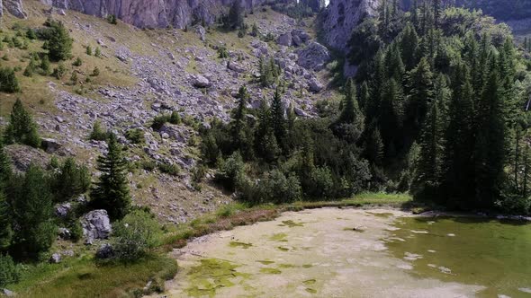 Aerial of Rugova Lake and Mountains in Kosovo