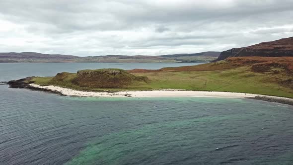 Aerial of the Clagain Coral Beach on the Isle of Skye - Scotland