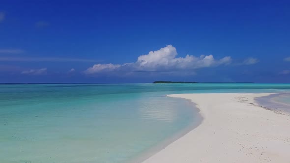 Summer scenery of marine seashore beach break by blue sea and sand background near resort