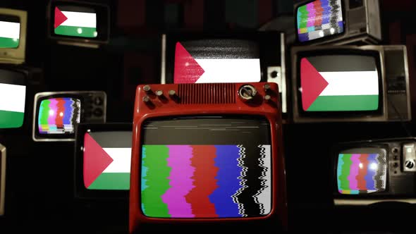 Palestine flag on a Retro TV Wall.