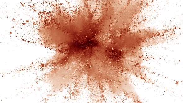 Super Slow Motion Shot of Brown Powder Explosion Isolated on White Background at 1000Fps