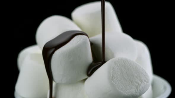 Chocolate sauce on marshmallow, Slow Motion