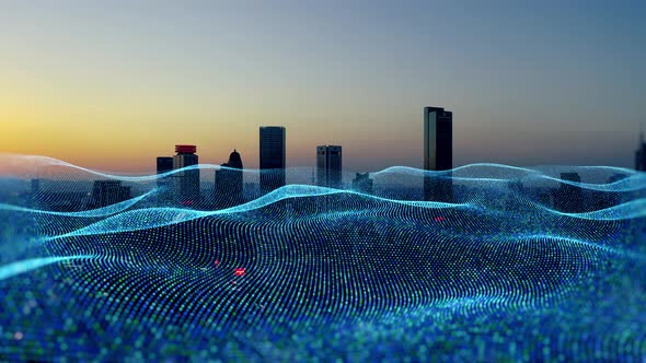 smart Connected city skyline. Futuristic network concept, city Technology.