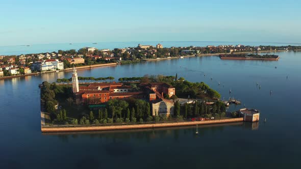 Flying Over Small Venice Islands Located in the Middle of the Venetian Lagoon