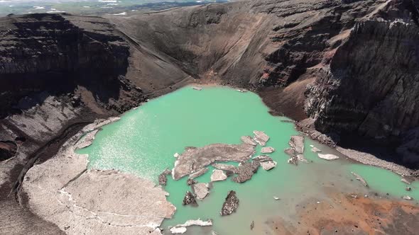Aerial Drone Flight From Magic Fantastic Crater Iceland
