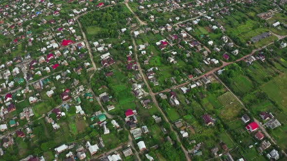 Flying Above Small Village Summer