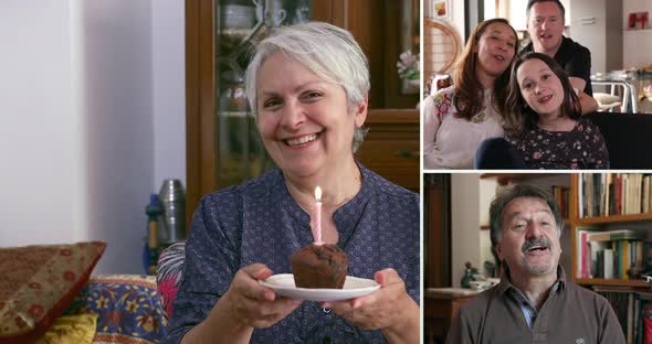 Woman blowing birthday candle