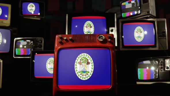 Flags of Belize on a Retro TV Stack.