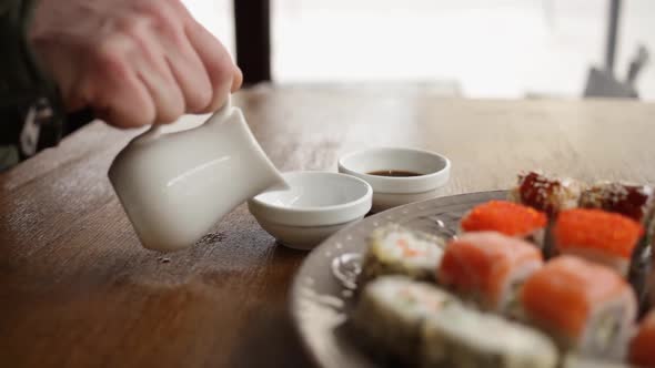 Japanese Sushi Rolls in a Cafe Restaurant