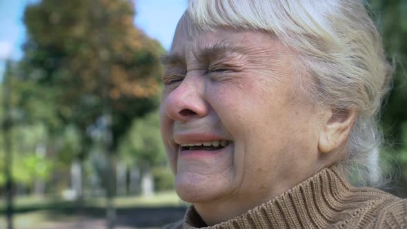 Unhappy Retired Lady Crying Outdoors, Loss Despair, Widow Loneliness, Problem