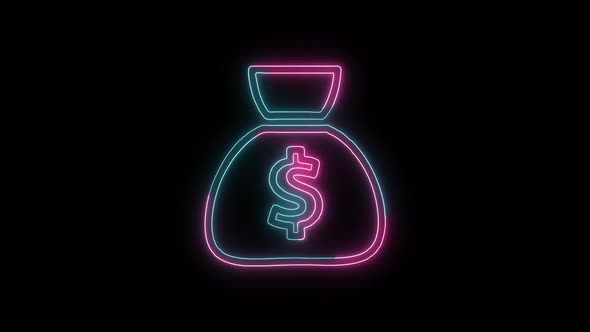 Glowing neon line banknote dollar icon isolated on black background. Banking currency sign.