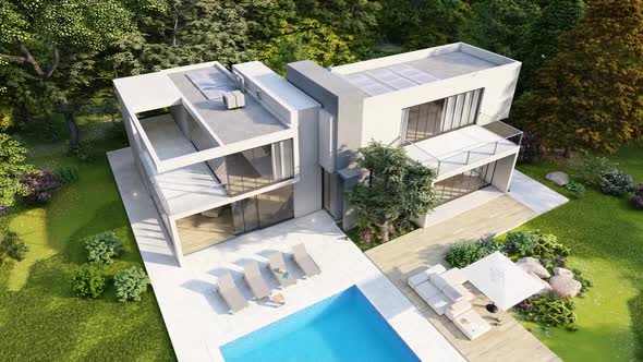 Aerial View Of Big Contemporary Villa