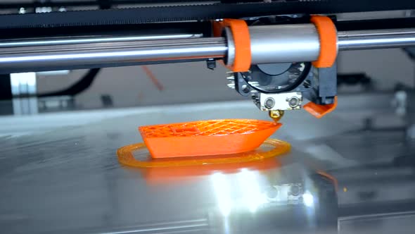 3d Printer Prints Orange Object Model Orange Color Closeup