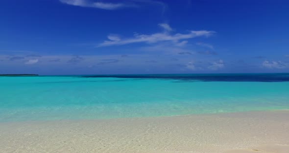 Daytime above abstract shot of a white paradise beach and blue ocean background in hi res 4K