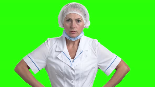 Angry Female Doctor on Green Screen.