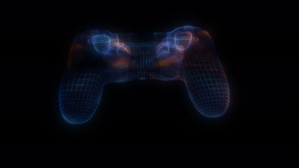 Video Game Controllers Made of Multicolored Particles on Black Background