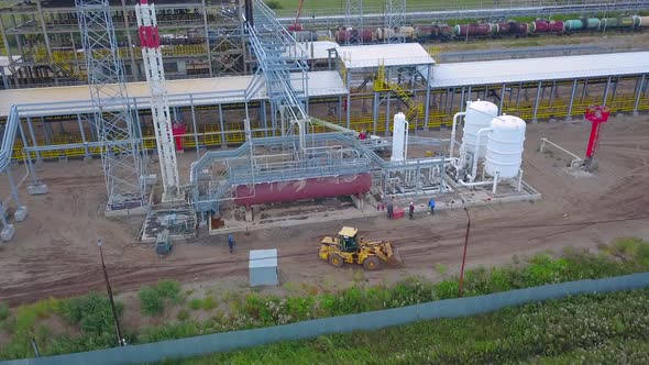 Drone view of a heavy production factory