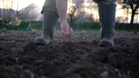 Farmer Sowing Seeds Slow Motion