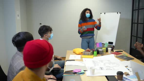 Masked Coworkers Using Ball During Brainstorming