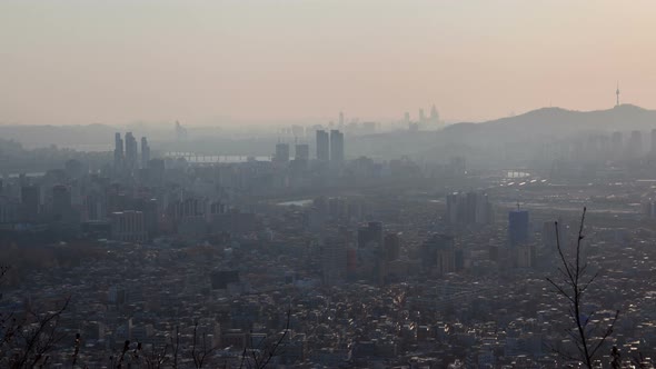 Timelapse Seoul City Buildings with Skyscrapers at Hills