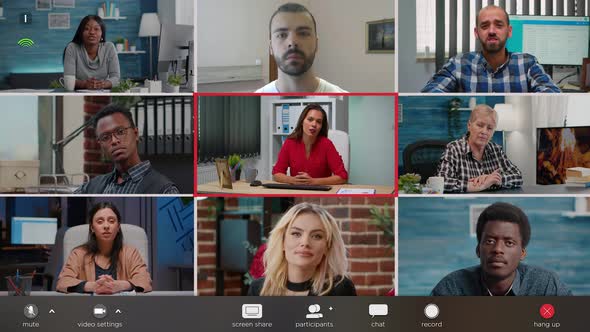 Multiethnic Group of Business Partners Attending Remote Videocall Meeting