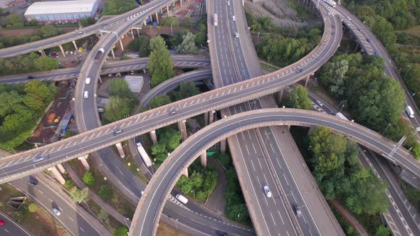 Vehicles Driving Navigating a Spaghetti Interchange Road System