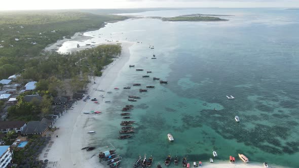 Boats in the Ocean Near the Coast of Zanzibar Tanzania Slow Motion