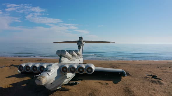 Soviet Military Aircraftekranoplan Lun on the Coast of the Caspian Sea