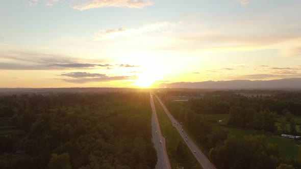 Aerial Panoramic View of TransCanada Highway 1 in Fraser Valley