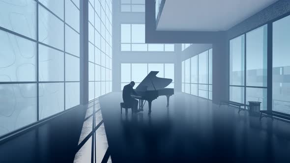 Man playing the piano at Hall