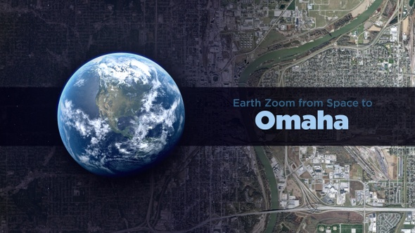 Omaha (Nebraska, USA) Earth Zoom to the City from Space