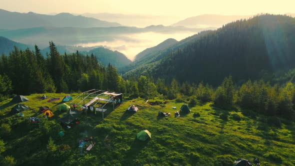 Camping High in the Mountains From a Bird's Eye View