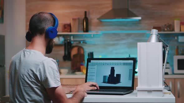 Man Designer Using Cad Software Working Remotely From Home